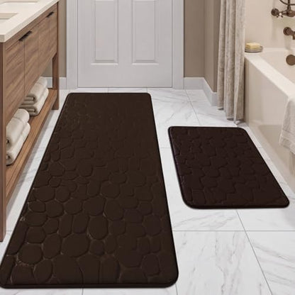 YIHOUSE Bathroom Rugs Mat Set, Memory Foam Bath Mat 2 Piece Brown