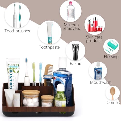 GFWARE Wood Toothbrush Holders for Bathroom Organizer with Drain Holes