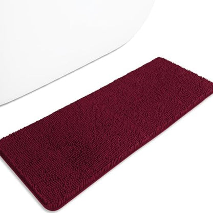 Bathroom Runner Rug 47 x 17 Inch – Long Bath Mat | Absorbent and Washable Thick Chenille Bath Rug Non-Slip Runner Rug for Bathroom, Shower, Sink(Vivid Burgundy)