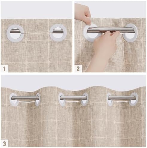 MitoVilla No Hooks Needed Boho Farmhouse Shower Curtain with Snap-in Liner, Cotton Linen Fabric Shower Curtains with Tassels for Rustic Neutral Bathroom Decor, Tan/Taupe, 72 x 74