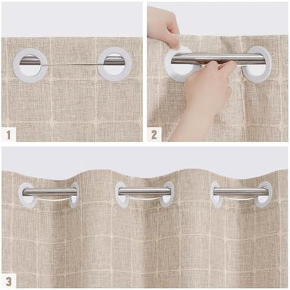 MitoVilla No Hooks Needed Boho Farmhouse Shower Curtain with Snap-in Liner, Cotton Linen Fabric Shower Curtains with Tassels for Rustic Neutral Bathroom Decor, Tan/Taupe, 72 x 74