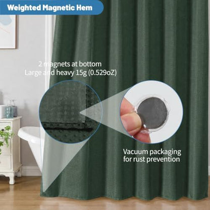 2-in-1 Waterproof Fabric Shower Curtain - No Separate Liner Needed, Hotel-Style Waffle Weave, Effortless Cleaning & Washable Bathroom Shower Curtain Set,72Wx72H,Velvet Green