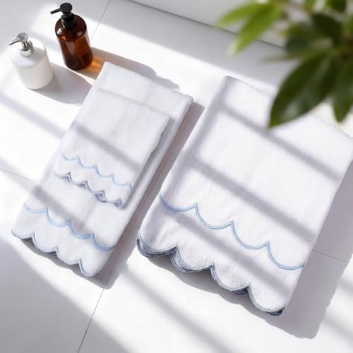Hahafelt Decorative Bathroom Towel Set,Blue,Scalloped