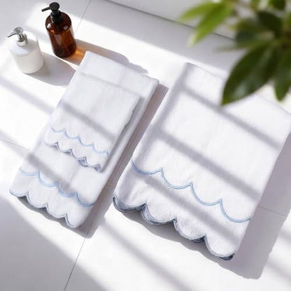 Hahafelt Decorative Bathroom Towel Set,Blue,Scalloped