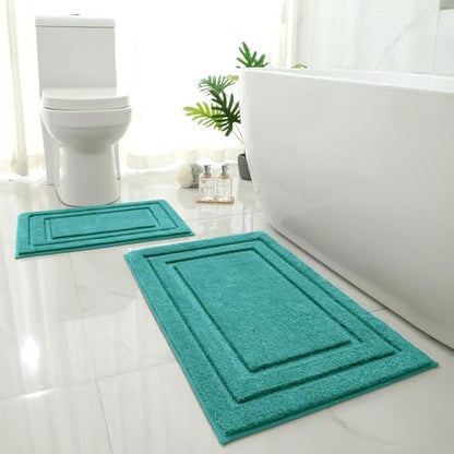 HOMEIDEAS Bathroom Rugs Sets 2 Piece, Super Soft Non Slip Bath Mat Teal