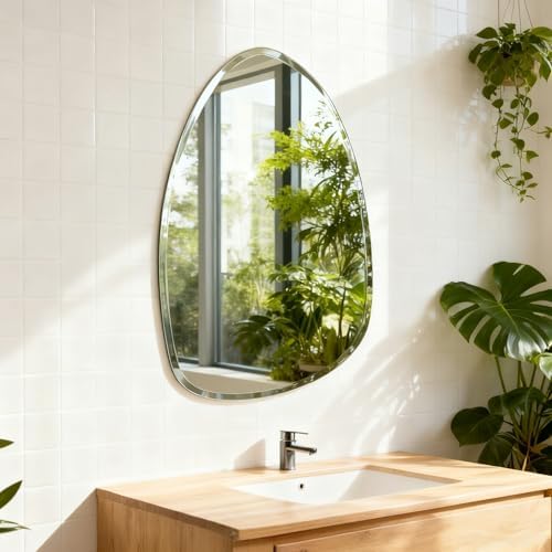 Teardrop Frameless Wall Mirror, 20x28 Inch,Beveled Edge Bathroom Mirror