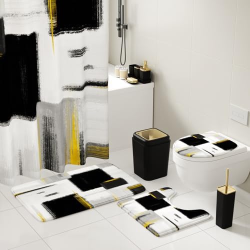 XLHOMO Bathroom Accessories Set - 26PCS Black Bathroom Set, Bathroom Accessory Set with Shower Curtain and Rugs and Bathtub Mats for Home