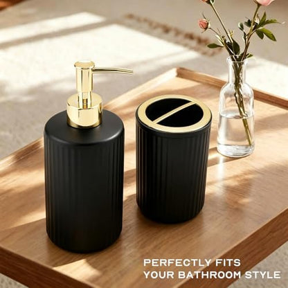 Black Glass Bathroom Accessories Set, Soap Dispenser and Toothbrush Holder