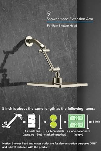 5 Inch Adjustable Shower Head Extension Arm With Locking Set Screw, Singing Rain 304 Stainless Steel Nickel Brushed Angle Height Adjustable, G1/2 Universal Connector Compatible (Nickel Brushed)