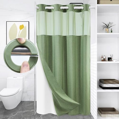 WONICY Small No Hook Shower Curtain with Liner, Sage Green, 54 x 80