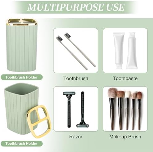 RRM Bathroom Soap Dispenser and Toothbrush Holder Set, Sage Green