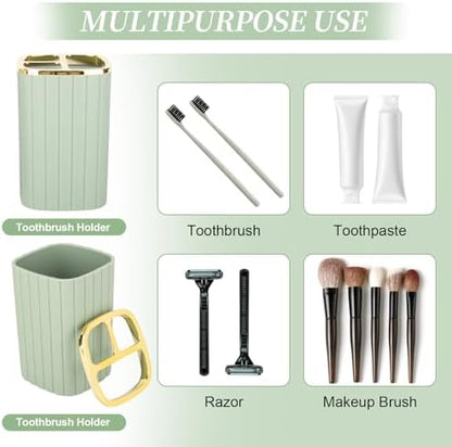 RRM Bathroom Soap Dispenser and Toothbrush Holder Set, Sage Green
