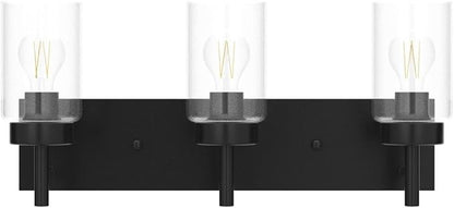 DLLT Wall Light Fixture, Vintage Bathroom Vanity Light with 3 Clear Glass Shade, Wall Sconces Lamp for Powder Room, Hallway, Kitchen, Mirror, Laundry Room (E26 Base)