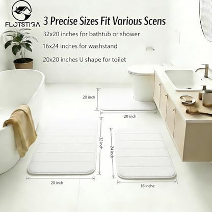 Memory Foam Bath Mat Set 3 Piece，Super Soft Absorbent Bathroom Rug Non Slip, Quick Dry,Machine Wash, Perfect Plush Bathroom Rugs,Home Decor Accessories,White