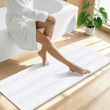Smiry Thick Chenille Bathroom Runner Rugs 44x24, Absorbent Bath Mat, White