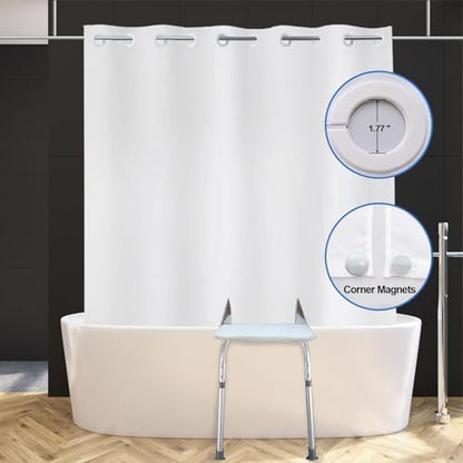 No Hooks Needed Split Shower Curtain for Sliding Shower Bench,80"x74" White