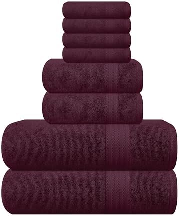 GLAMBURG Ultra Soft 8-Piece Towel Set - 100% Pure Ringspun Cotton, Contains 2 Oversized Bath Towels 27x54, 2 Hand Towels 16x28, 4 Wash Cloths 13x13 - Ideal for Everyday use, Hotel & Spa - Burgundy