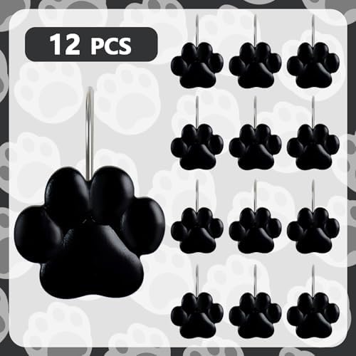 12-Piece Cat Paw Print Shower Curtain Hooks for Bathroom