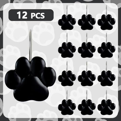 12-Piece Cat Paw Print Shower Curtain Hooks for Bathroom