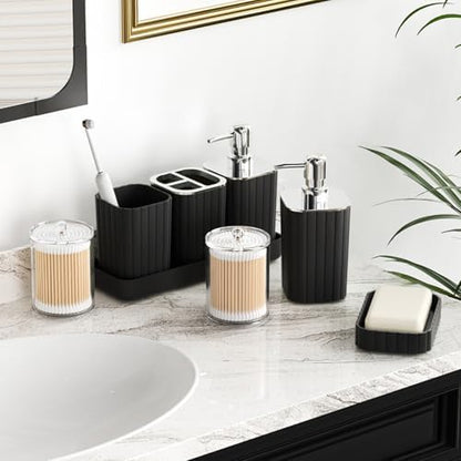 XLHOMO Bathroom Accessories Set - Gorgeous Bathroom Set, 10PC Black Bathroom Accessory Set, Toilet Brush, Trash Can, Qtip Holder & Soap Dispenser