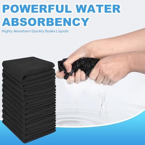 100% Cotton Washcloths Set, 12-Pack Wash Cloths,12x12 Inch Black