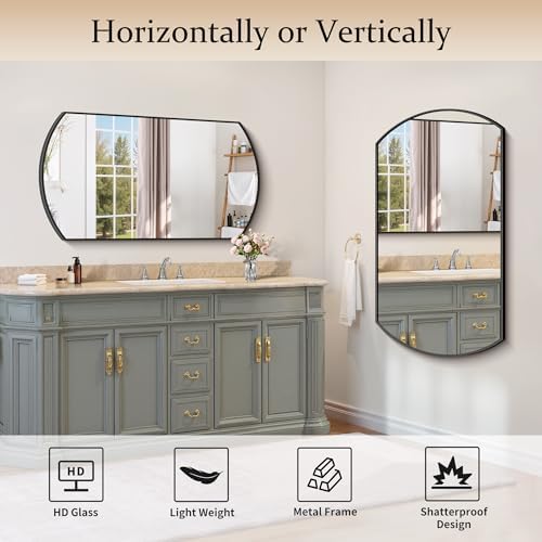 COFENY Bathroom Mirror, 24x40 Inch Black Oval Wall Mounted Mirror with Thin Metal Frame, Modern Bathroom Vanity Mirrors for Over Sink, Entryway, Living Room, Bedroom