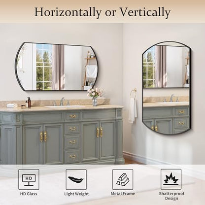 COFENY Bathroom Mirror, 24x40 Inch Black Oval Wall Mounted Mirror with Thin Metal Frame, Modern Bathroom Vanity Mirrors for Over Sink, Entryway, Living Room, Bedroom