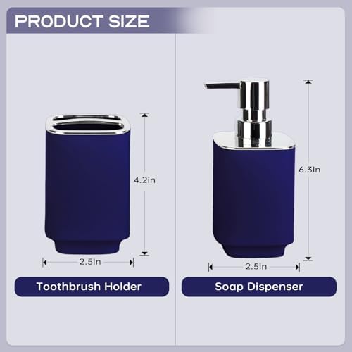 Navy Blue Bathroom Accessories, Soap Dispenser and Toothbrush Holder Set