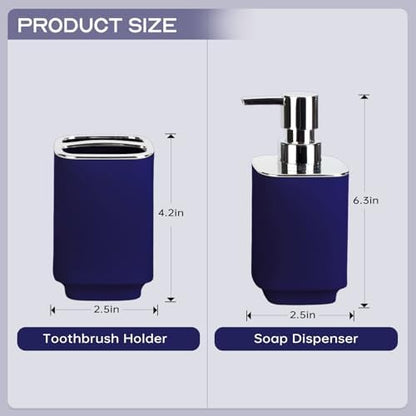 Navy Blue Bathroom Accessories, Soap Dispenser and Toothbrush Holder Set