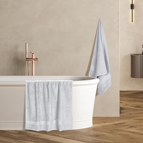 GLAMBURG Premium Cotton 4 Pack Bath Towel Set - 100% Pure Cotton - 4 Bath Towels 27x54 - Ideal for Everyday use - Ultra Soft & Highly Absorbent - Light Grey