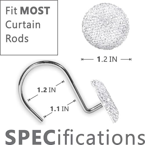 Clear Bling Shower Curtain Hooks: Christmas Bathroom Curtain Rings, 12Pcs