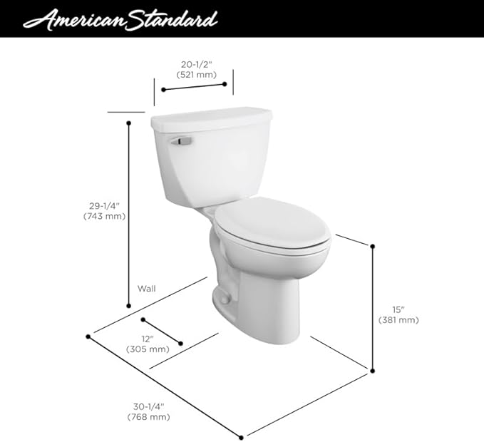 American Standard 2462016.020 Cadet Two-Piece Pressure Assist with 12-in Rough-In Toilet, Elongated Front, 1.6 GPF