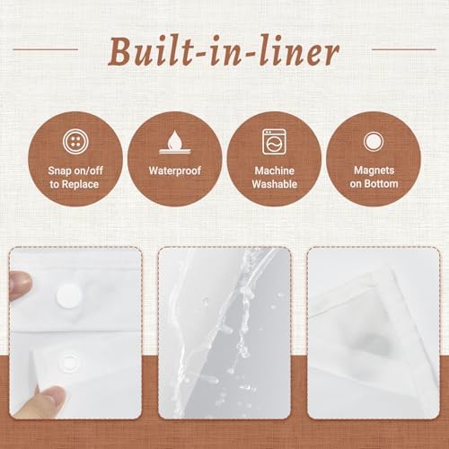 WONICY No Hook Shower Curtain with Liner for Bathroom, Cream, 71 x 86 Inch