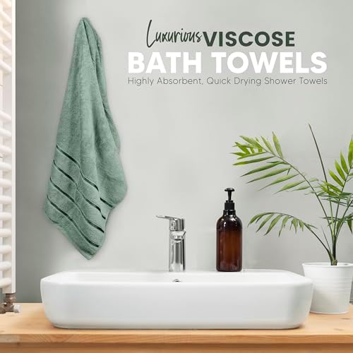 Luxury Bath Towels Set of 4, 27x54 Inches 600GSM 100% Cotton Ring Spun – Daily Use Highly Absorbent Viscose Stripe Bath Towel Sets for Bathroom, Hotel, Spa (Sage Green)