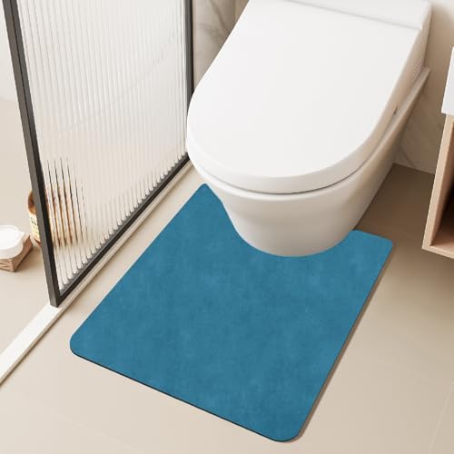 TYUU Thin Toilet Rug, Bathroom Rugs Non Slip, 20x24 U Shape Denim Blue