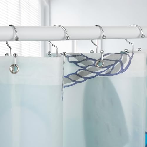 Goowin Shower Curtain Hooks, 12 Pcs Shower Curtain Rings, Durable Rust Proof Silver Shower Curtain Hooks, Shower Rings for Curtain, Double Glide Shower Hooks for Shower Curtain Rods, Chrome