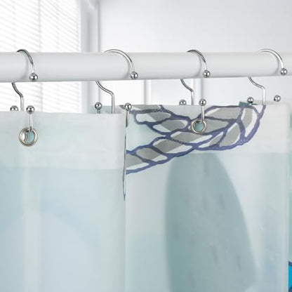 Goowin Shower Curtain Hooks, 12 Pcs Shower Curtain Rings, Durable Rust Proof Silver Shower Curtain Hooks, Shower Rings for Curtain, Double Glide Shower Hooks for Shower Curtain Rods, Chrome