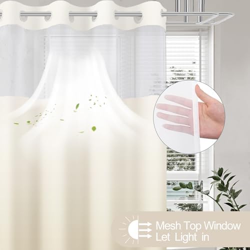 No Hook Shower Curtain and Liner Set for Bathroom, Cream, 71" x 74"