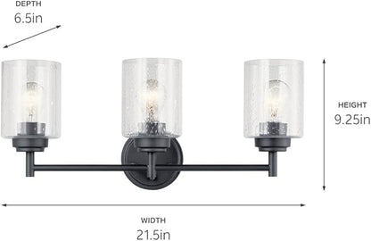 Kichler Winslow 21.5” Vanity Light in Black with Clear Seeded Glass, 3-Light Modern Bathroom Lighting Fixture, 45886BK