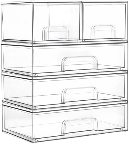 Vtopmart Clear Stackable Storage Drawers Set of 5, Plastic Organizer Bins