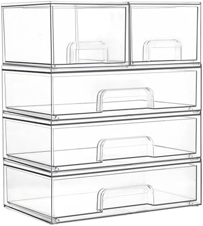 Vtopmart Clear Stackable Storage Drawers Set of 5, Plastic Organizer Bins