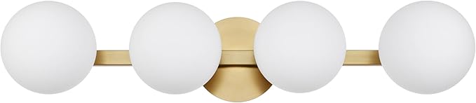 Gold Bathroom Vanity Light Fixtures, Modern 4 Lights Aged Brass Globe Wall Sconce Lighting, Porch Wall Mount Light Fixture for Bathroom, Mirror Cabinets Hallway Stairs (Aged Brass, 4-Light)