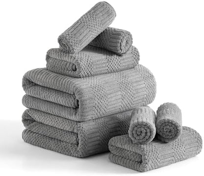 8 Piece Bath Towel Set-2 Oversized Bath Sheets(35"x70"),2 Hand Towels,4 Washcloths-Extra Large Microfiber Towel Sets,Less Lint Highly Absorbent & Quick Dry Bath Towels for Bathroom Gym Pool, Grey