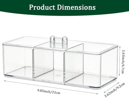 Clear Bathroom Organizer with Lid, 3 Compartment Cotton Swab Holder