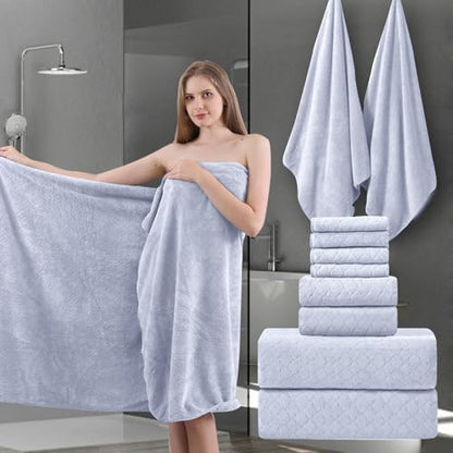 8-Piece Bath Towels Set,2 Oversized Bath Sheet,2 Hand Towels and 4 Washcloths - 600 GSM Soft Microfiber Highly Absorbent Quick Dry Shower Towel Collection for Bathroom Hotel and Spa,Light Purple