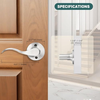 GOBEKOR 8 Pack Brushed Nickel Half Dummy Door Levers Keyless Left Handed Interior Door Handles Wave Dummy Lever Door Handle Pulls