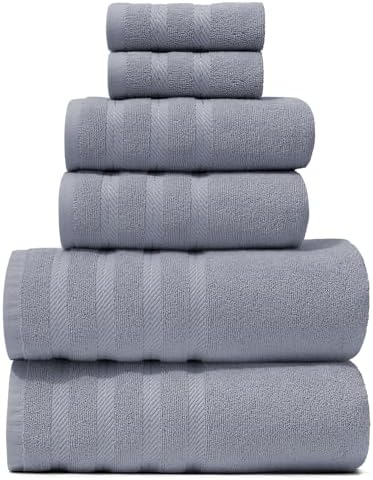 Hearth & Harbor Bath Towels for Bathroom - 100% Ring Spun Cotton Luxury Bathroom Towels - Soft & Highly Absorbent Bath Towels Set, 6 Piece Set, Stone Blue