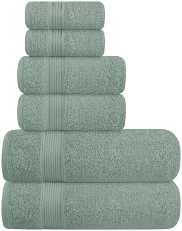 Belizzi Home Ultra Soft 6 Pack Cotton Towel Set, Contains 2 Bath Towels 28x55 inch, 2 Hand Towels 16x24 inch & 2 Wash Coths 12x12 inch, Ideal Everyday use, Compact & Lightweight - Jade
