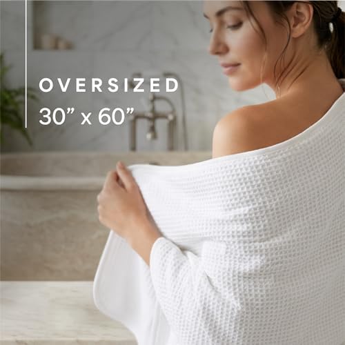 S&T INC. Aura Waffle Bath Towels, 4 Pack, 30" x 60", White