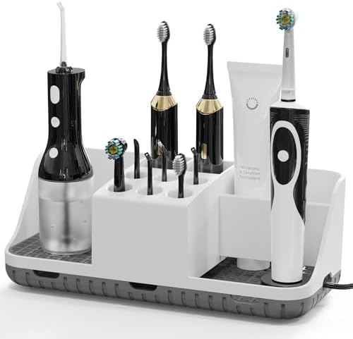 Boperzi Electric Toothbrush Holders with Cord Slots: Detachable Toothbrush and Toothpaste Holders, Large Tooth Brush Storage Caddy Set Drainage, Anti-Slip Bathroom Counter Organizer for Family, Kids